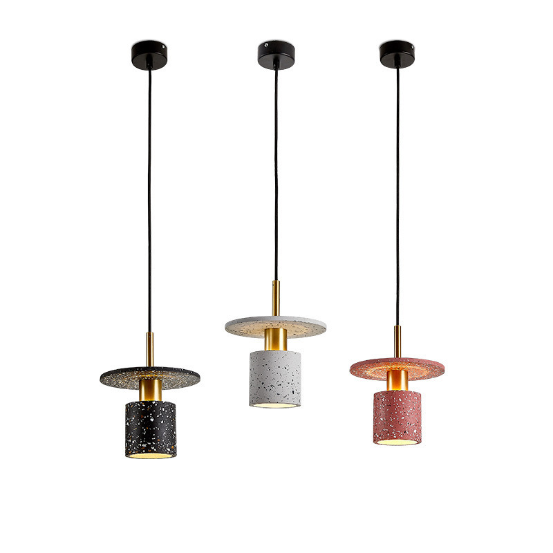 Nordic Contemporary Modern Terrazzo Brass Chandelier Simple Restaurant Bar Hall LED Cement Hanging Light