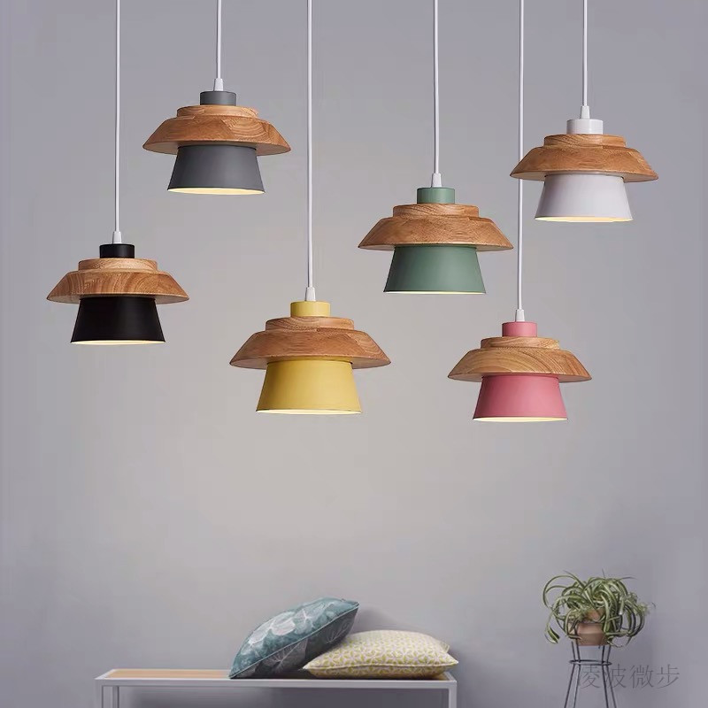 Nordic modern minimalist personalized creative macaron wood Iron chandelier Pendant Light for foyer hallway bar coffee shop