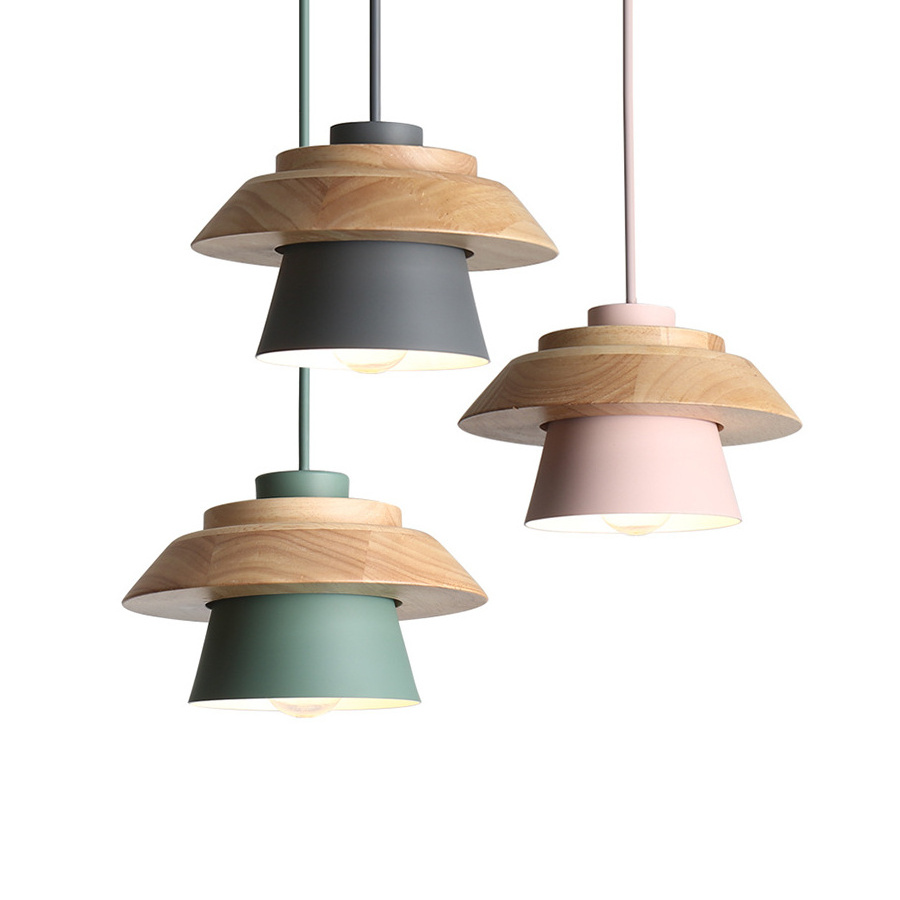 Nordic modern minimalist personalized creative macaron wood Iron chandelier Pendant Light for foyer hallway bar coffee shop