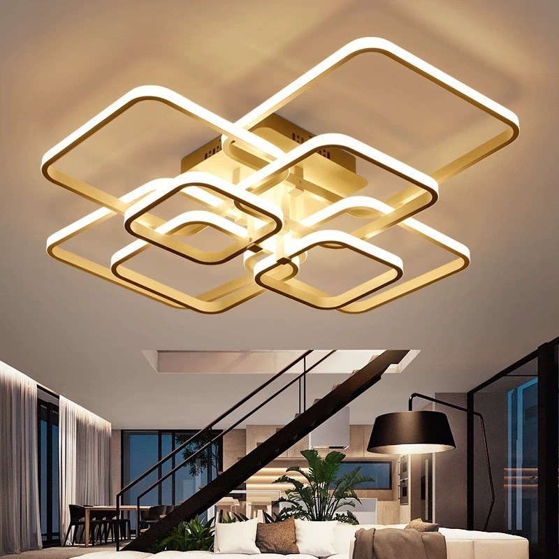 Dimmable modern led square simple geometry chandelier light For Living Room