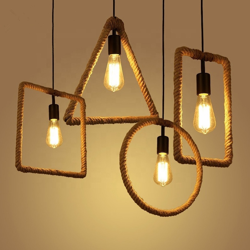 Retro Hemp Rope Pendant light E27 Loft Decorative Rustic Lamp Fixtures