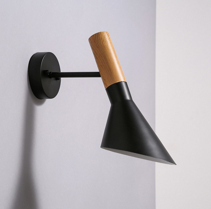 Modern Wall Light Adjust Arm Swing Wall Bedside Lamp Metal Wood Creative Black White Color Wall Lamp