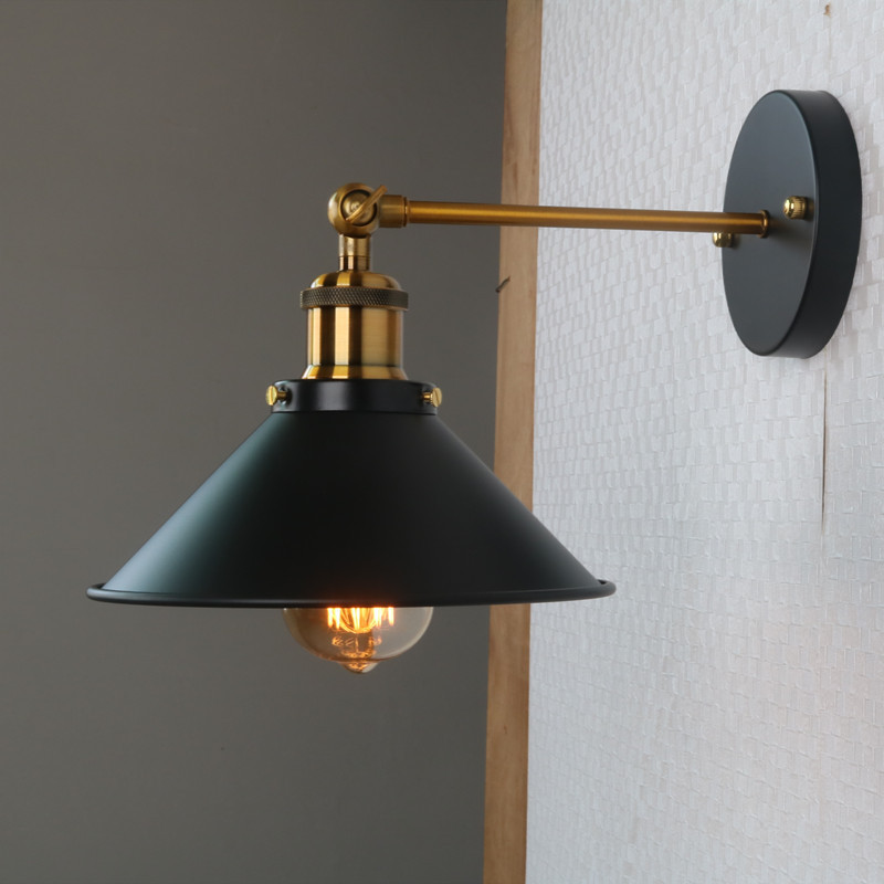 Modern Vintage Industrial Loft Home Fancy Light Antique Door Frame Wall Uplight with Black Iron Lamp Shade