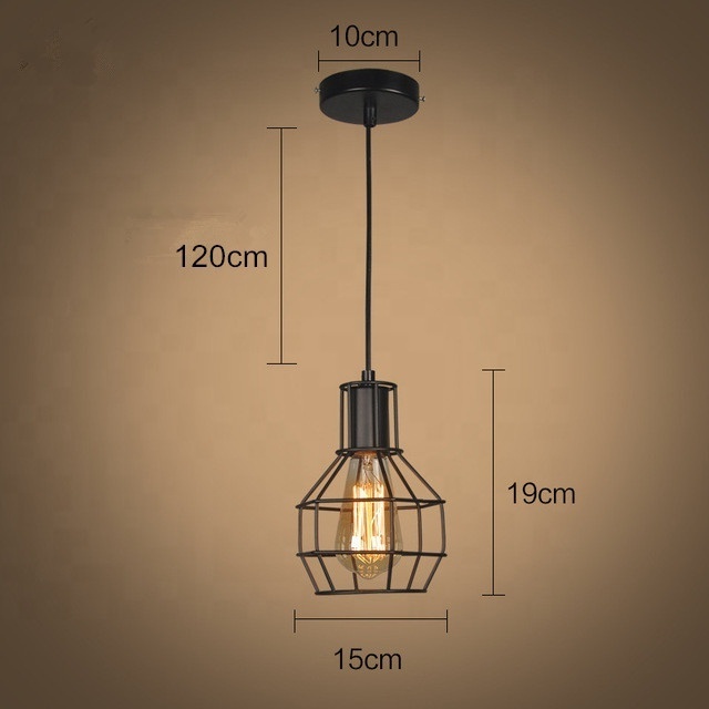 Simple Design Iron Black Cage Pendant Light E27 Modern Lamp Fixture