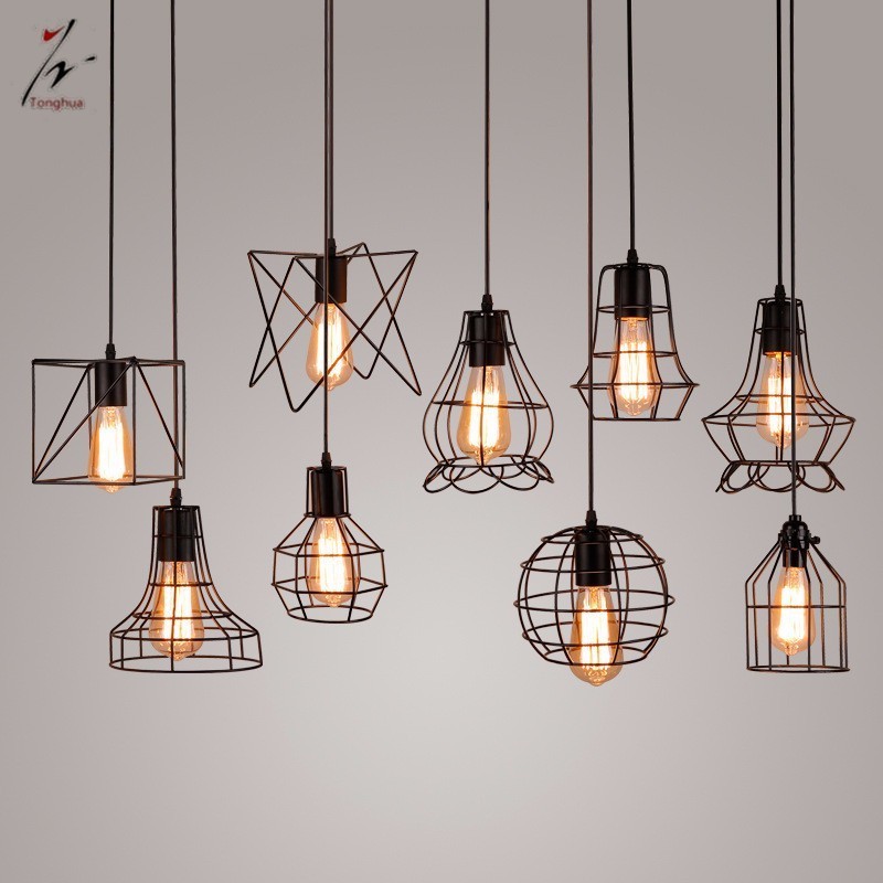 Simple Design Iron Black Cage Pendant Light E27 Modern Lamp Fixture