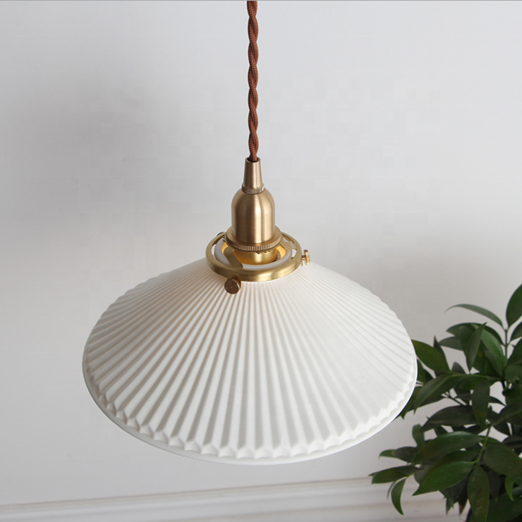 Retro ceramic chandelier light restaurant bedside aisle bar pendant lamp Nordic brass ceramic lamps