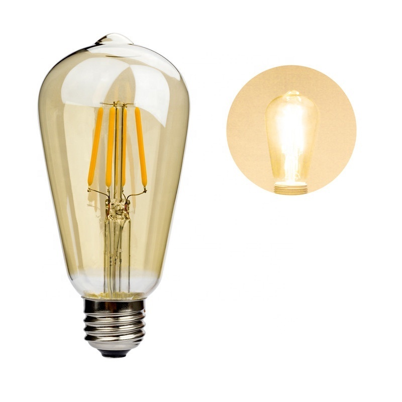 Amber Glass LED Filament Bulb ST64 4W Decorative Dimmable Light Bulb 220V