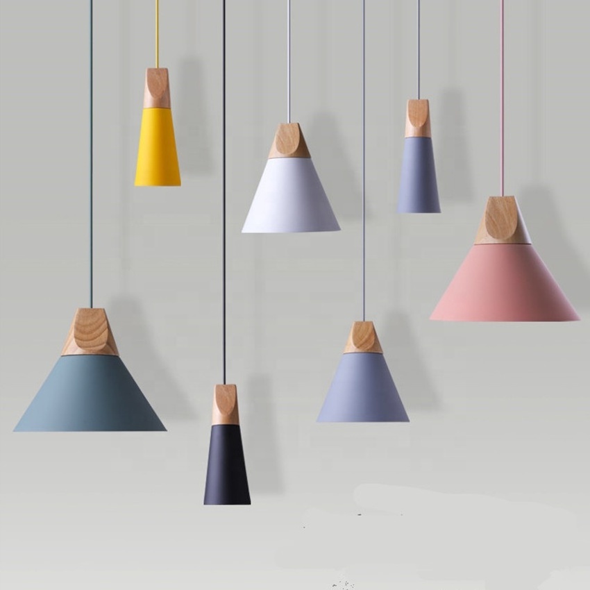 Simple Modern Aluminum Pendant Light E27 Nordic Solid Wood Lamp Fixtures