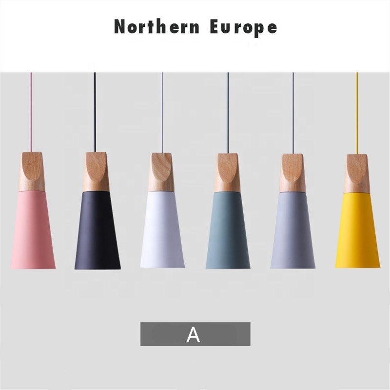 Simple Modern Aluminum Pendant Light E27 Nordic Solid Wood Lamp Fixtures