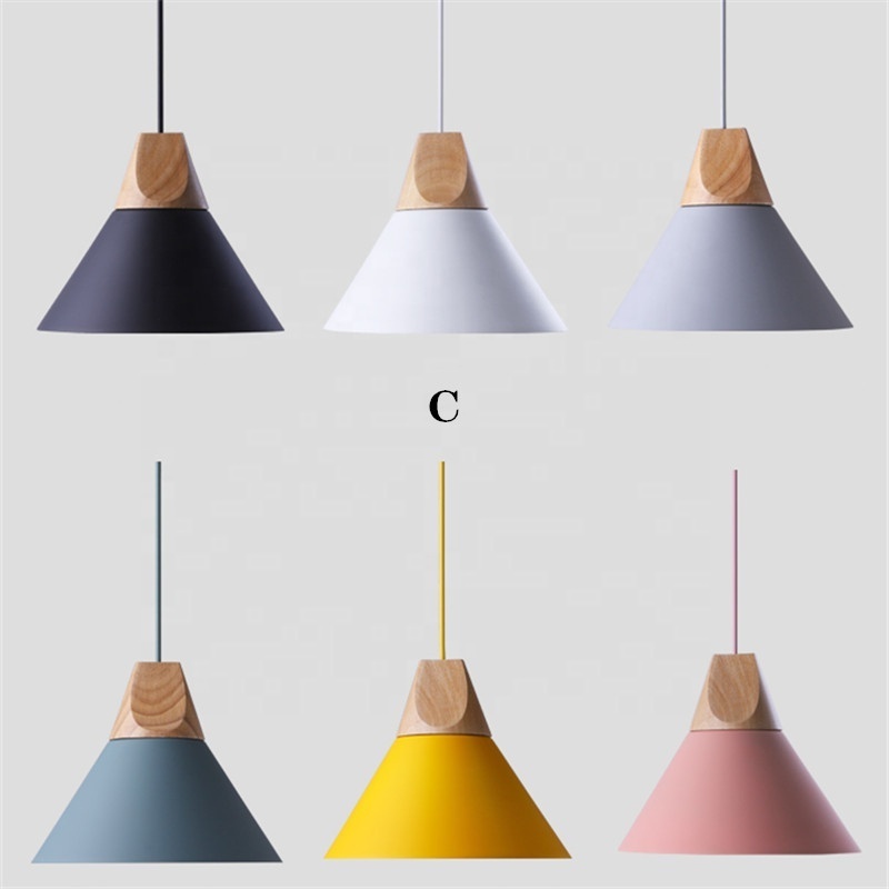 Simple Modern Aluminum Pendant Light E27 Nordic Solid Wood Lamp Fixtures