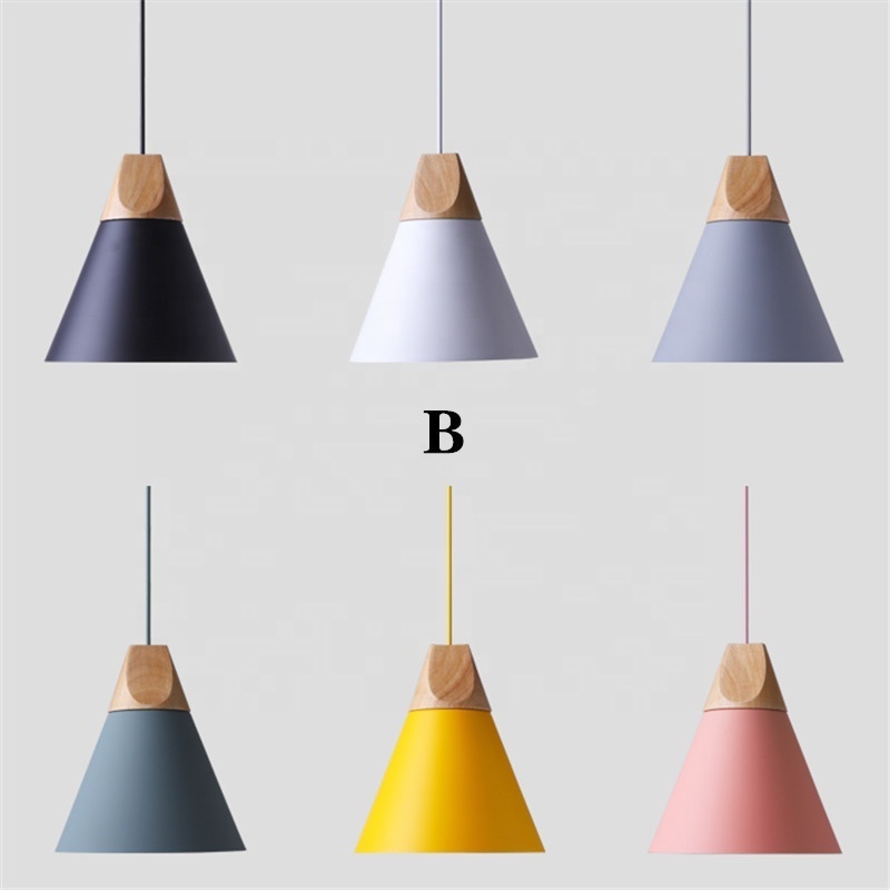 Simple Modern Aluminum Pendant Light E27 Nordic Solid Wood Lamp Fixtures