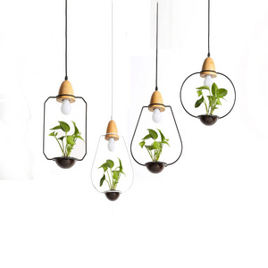 Flower and Grass Garden Iron Plant Chandelier Geometric Light Fixture Wooden E27 Grass Pendant Light