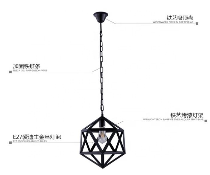 2019 New Arrival Retro Iron Cage Industrial Frame Pendant LED Light Loft Ceiling Lamp Shade for Home Living Room Decoration