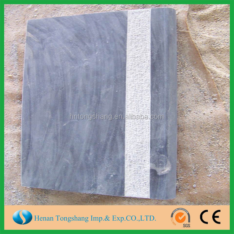 China nature blue limestone steps with bush hammered line cheap prices