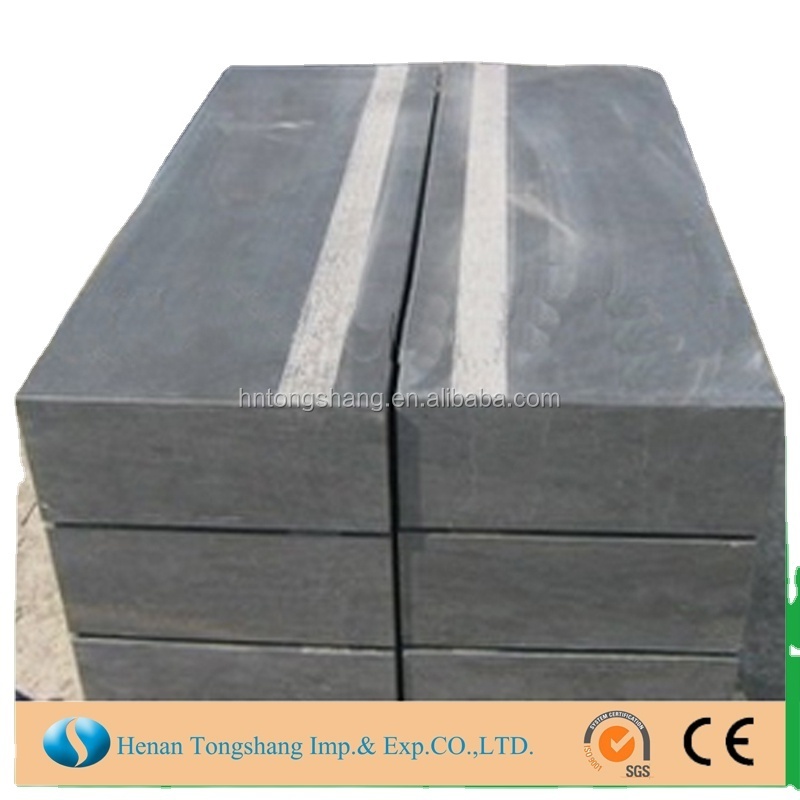 China nature blue limestone steps with bush hammered line cheap prices