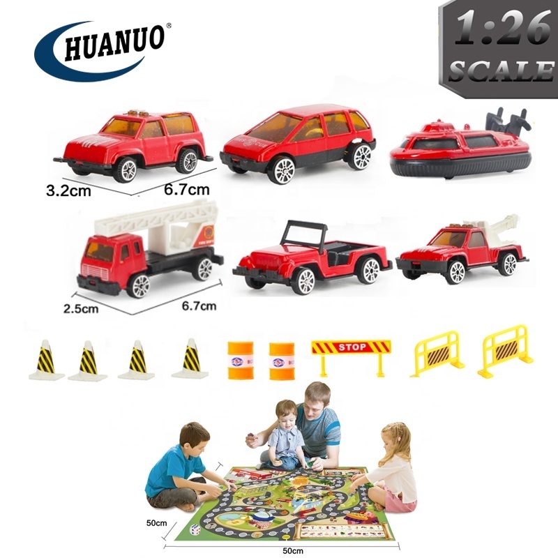 Kids alloy car play set 1:26 diecast toy trailer transport toy vehicle fire truck toy