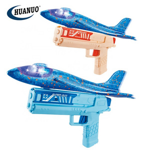 Kids outdoor toy with LED light flying catapult airplane launcher toys foam plane