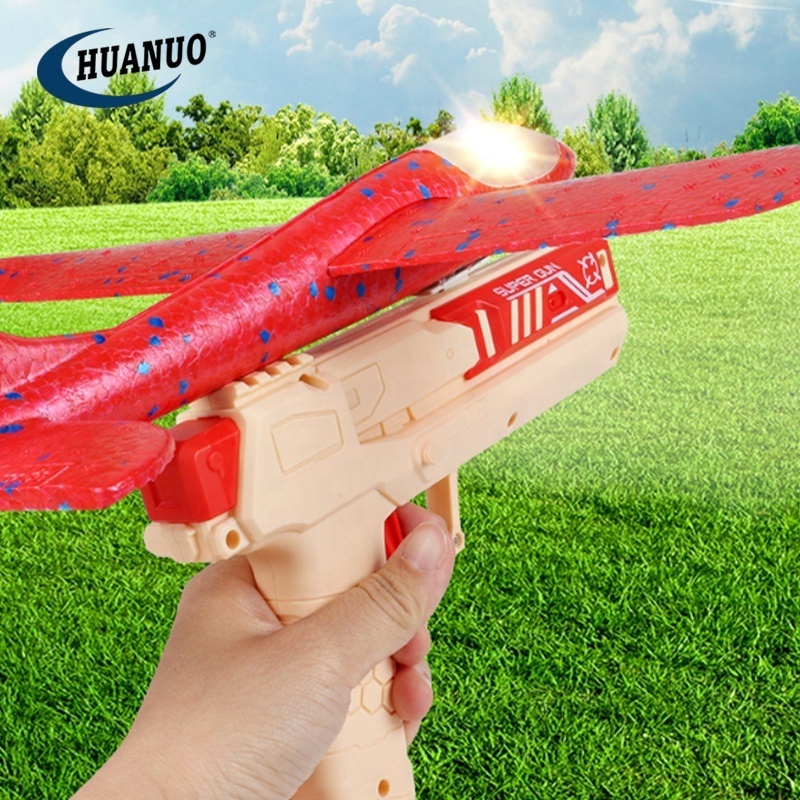 Kids outdoor toy with LED light flying catapult airplane launcher toys foam plane