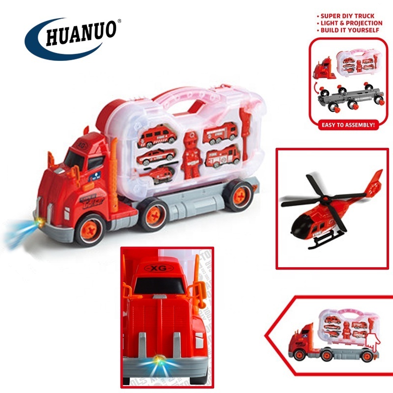 Wholesale Fire engine truck toy Free wheel plastic Fire truck toy car model toy with music light and Projection For Boy