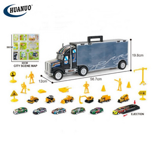 Hot Selling Kids Alloy Car Diecast Toy Set DIY Plastic Tralier Vehicle sliding Truck Toys For Boys With City Scene Map