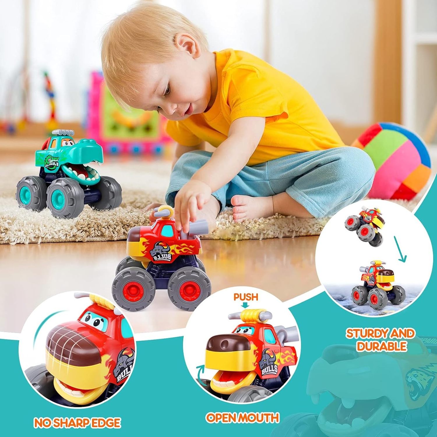 Monster truck Toy Push & Go Crocodile Friction Powered Bull Pull Back Leopard Car Big Wheel Animal Car Baby Toy Gift