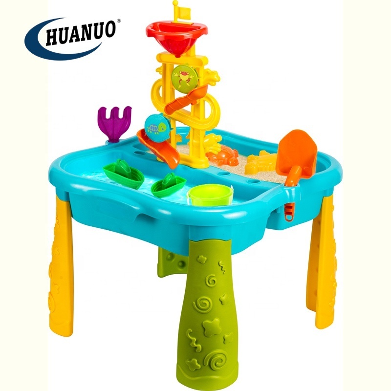 Kids Summer Outdoor Beach Table Play Plastic Toddler Sand and Water Table with Beach Umbrella For kids