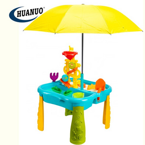 Kids Summer Outdoor Beach Table Play Plastic Toddler Sand and Water Table with Beach Umbrella For kids