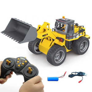 Alloy Metal Bulldozer Electric Car Toys 1/18th 9CH Rc Excavator Loader Model Truck for Kids