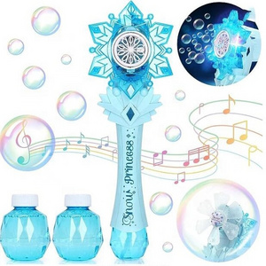 2 in 1 Princess Magic Bubble Blower Wand Machine for Kids, Snowflake Maker Wand Toys with Windmill & Light Up LED & Music