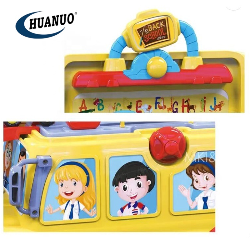 High Quality Kid Educational Diy Rail School Bus Toy Plastic Ride On Track Bus Toy