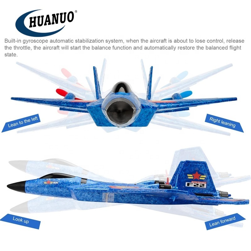 Kids Jet Fighter Toy F-22 Raptor 2.4Ghz 6-axis Gyro Remote Control Plane with Light Strip RC Airplanes