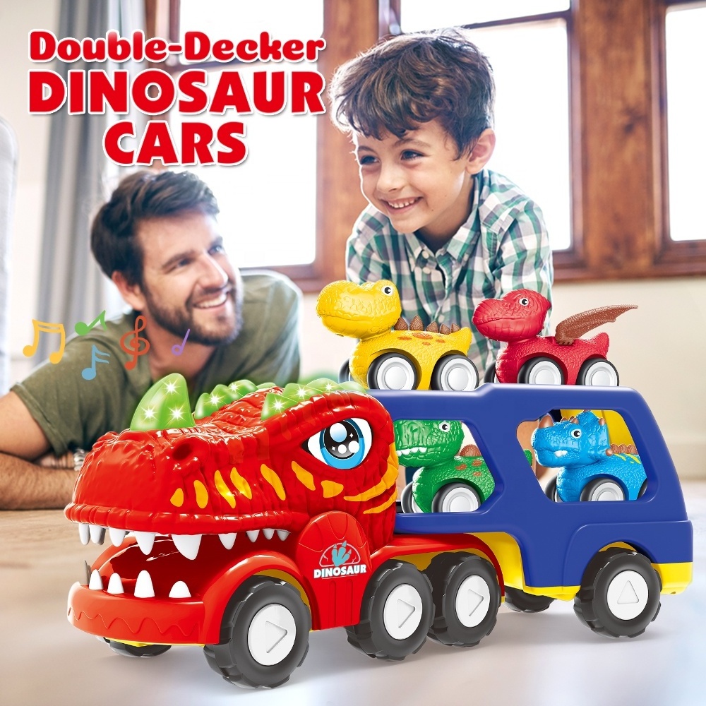 Toddler Car 5-in-1 Dinosaur Vehicle Trucks Toys with Sounds & Lights Toys for Boys Dinosaur Toys for Kids