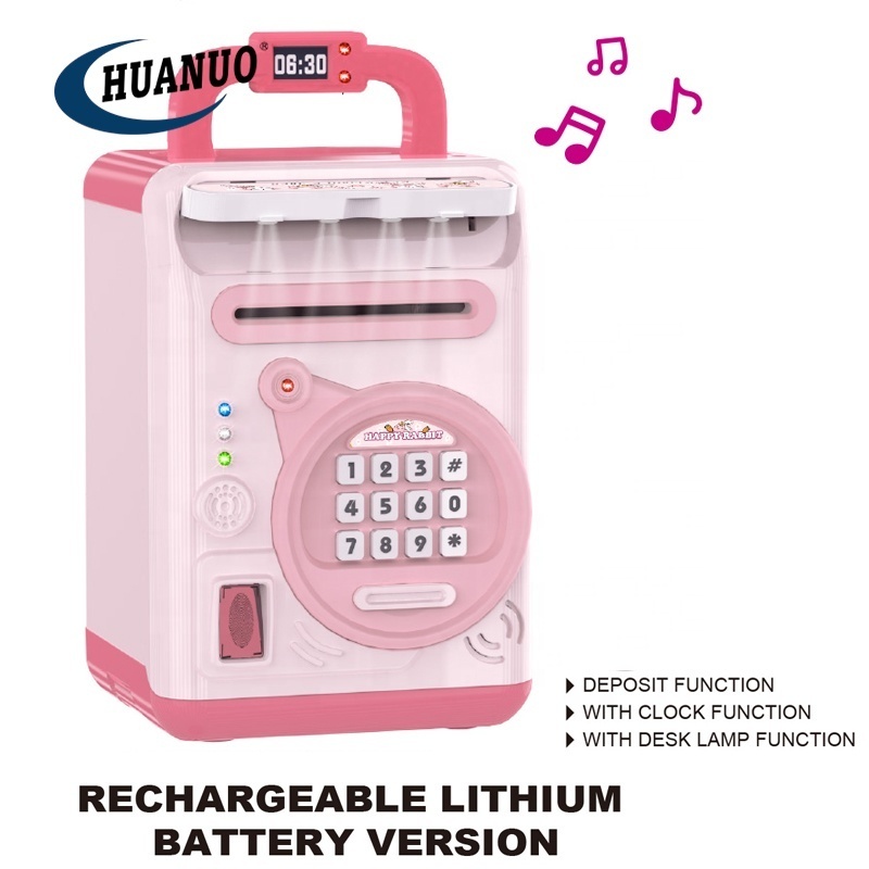 Rechargeable Kid Bank Toy Bank Save Money Pretend Play Toy pink ATM savings bank money box With Light & Clock