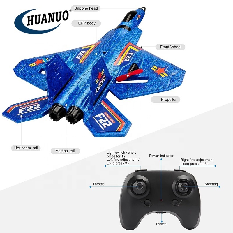 Kids Jet Fighter Toy F-22 Raptor 2.4Ghz 6-axis Gyro Remote Control Plane with Light Strip RC Airplanes