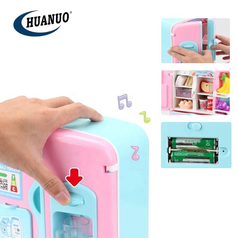 High quality electronic Children pretend play at house kitchen mini toy refrigerator