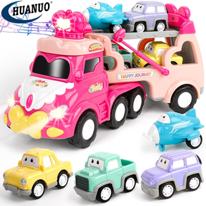 Die-Cast Transport Truck Car Toys 5-in-1 Carrier Truck Toys for Toddler Girl Princess Toy Cars with Light & Sound