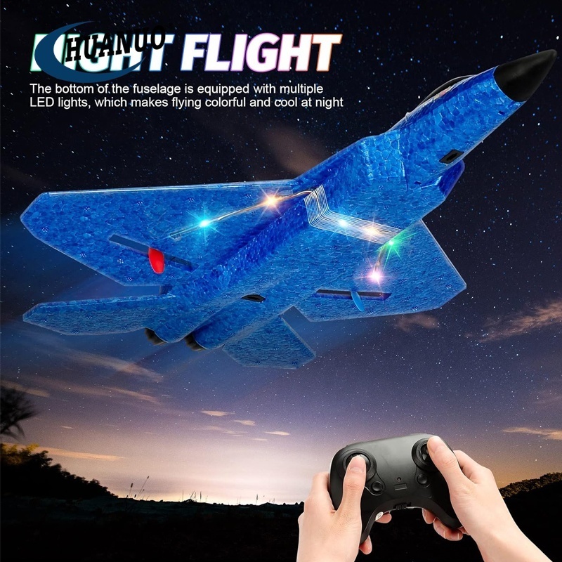 Kids Jet Fighter Toy F-22 Raptor 2.4Ghz 6-axis Gyro Remote Control Plane with Light Strip RC Airplanes