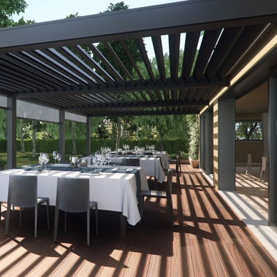 TOMA Custom Design Motorized Patio Roof Cover Aluminum Freestanding Louvre Shade Pergola Garden Gazebo with Smart Control