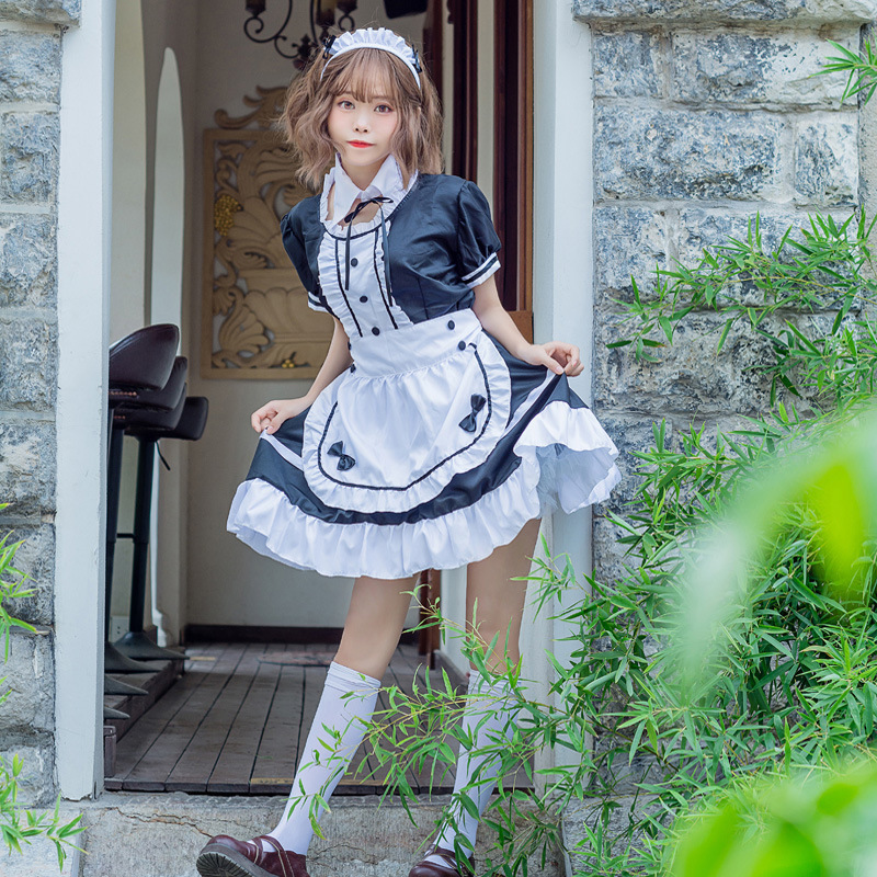 Maid Costume Classic Cute Maid Uniform Long Dress Cosplay Costume With Apron For Men Women Halloween Party Clothing