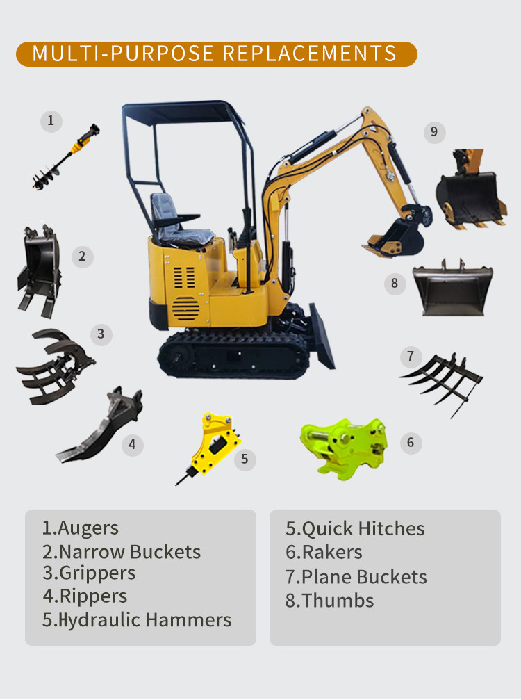 New Chinese Kubota Yanmar Diesel Engine 0.8 Ton Compact Bager Small Diggers 1 Ton Excavators 1Ton Mini Backhoe