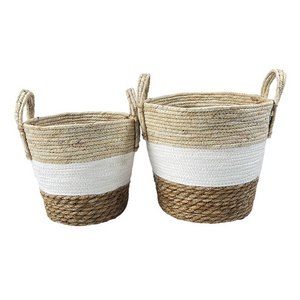 Large Woven Rope Laundry Basket Tall Dirty Clothes Hamper Storage Cotton Rope Laundry Baskets with Handles