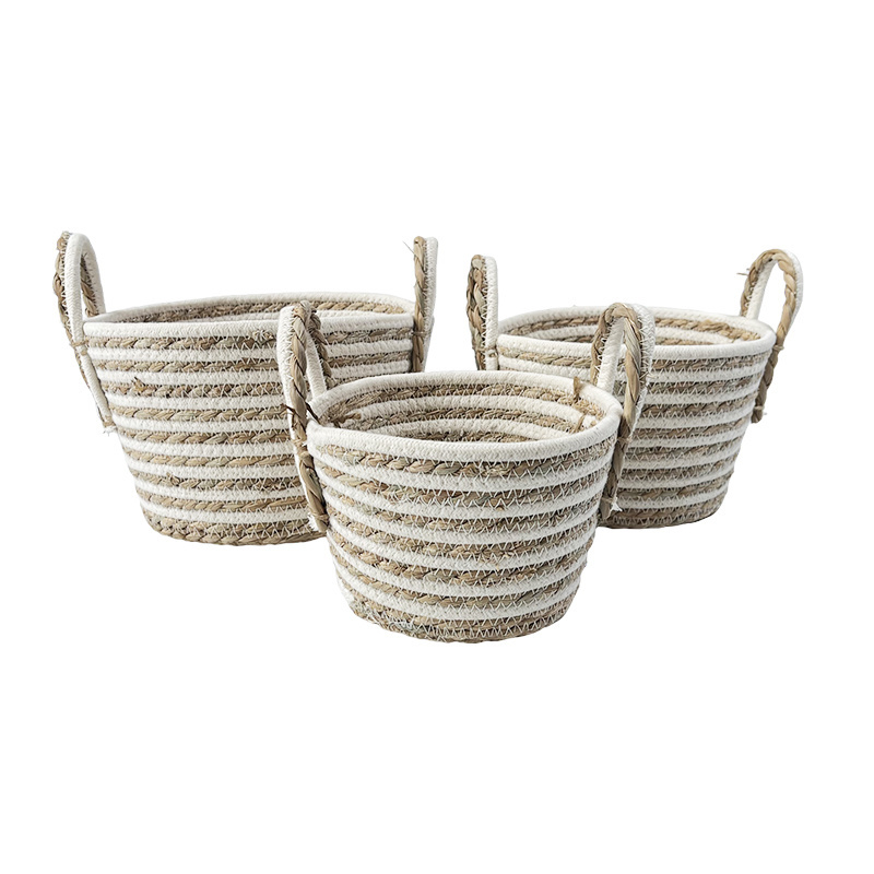 Large Woven Rope Laundry Basket Tall Dirty Clothes Hamper Storage Cotton Rope Laundry Baskets with Handles