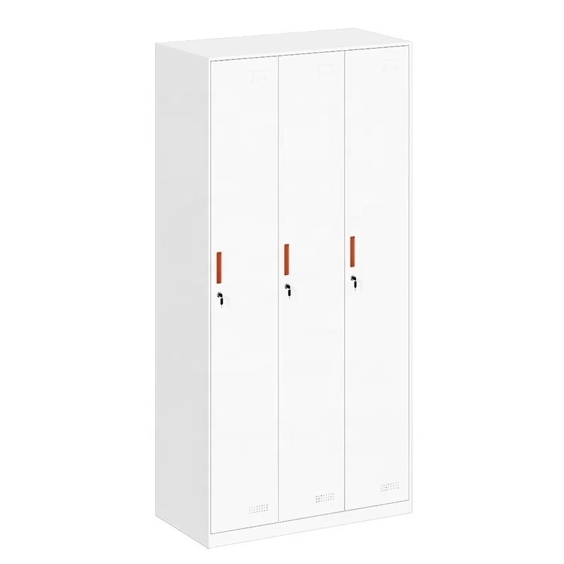 Metal 3 Door Wardrobe Cabinet With Mirror Steel Closet Storage