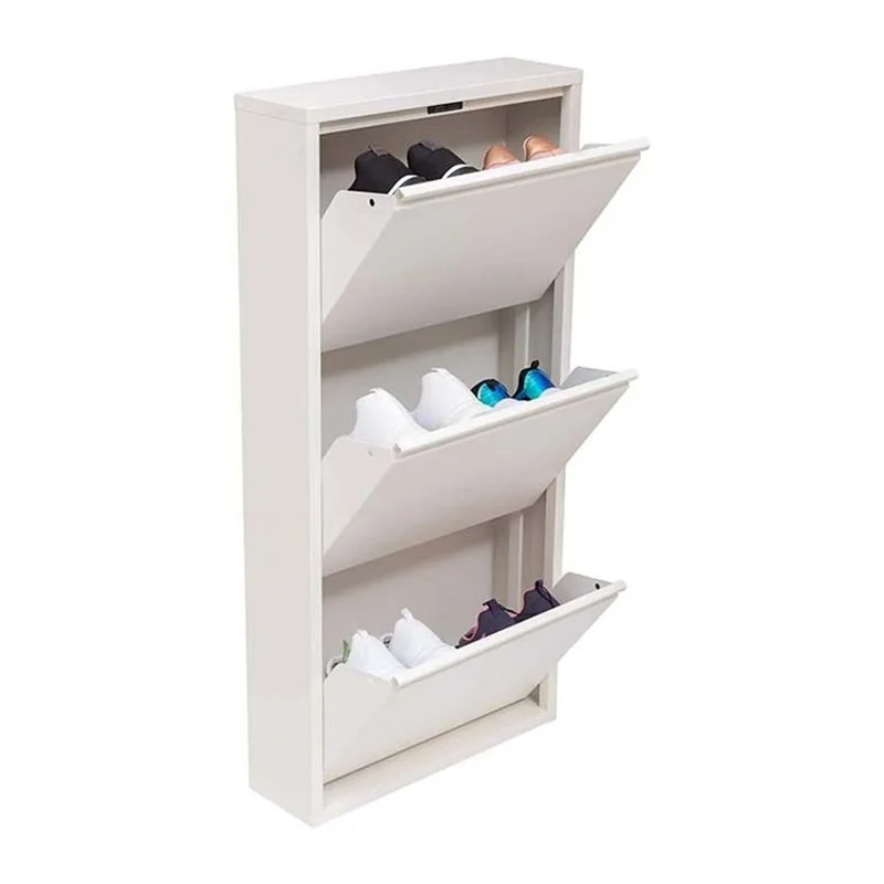 Modern furniture wall mounted metal shoes rack with storage cabinet