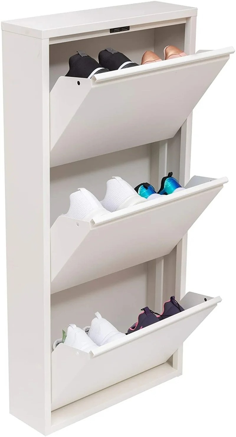 Modern furniture wall mounted metal shoes rack with storage cabinet