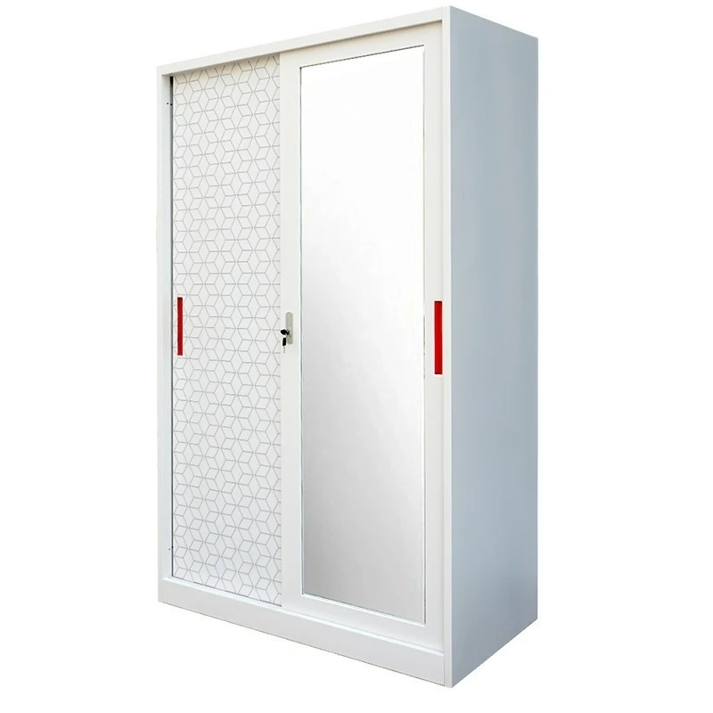 Metal 3 Door Wardrobe Cabinet With Mirror Steel Closet Storage