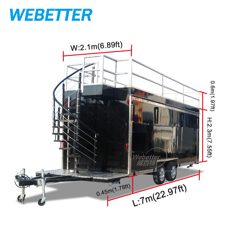 WEBETTER Custom Large Double Decker Mobile Kitchen Snack Juice Bar BBQ Fast Food Truck Trailer With Performing Stage For Sale