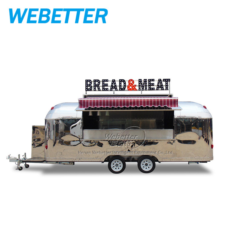 Outdoor street stainless steel coffee pizza fast food van trailer airstream mobile kitchen fast food truck trailer for sale