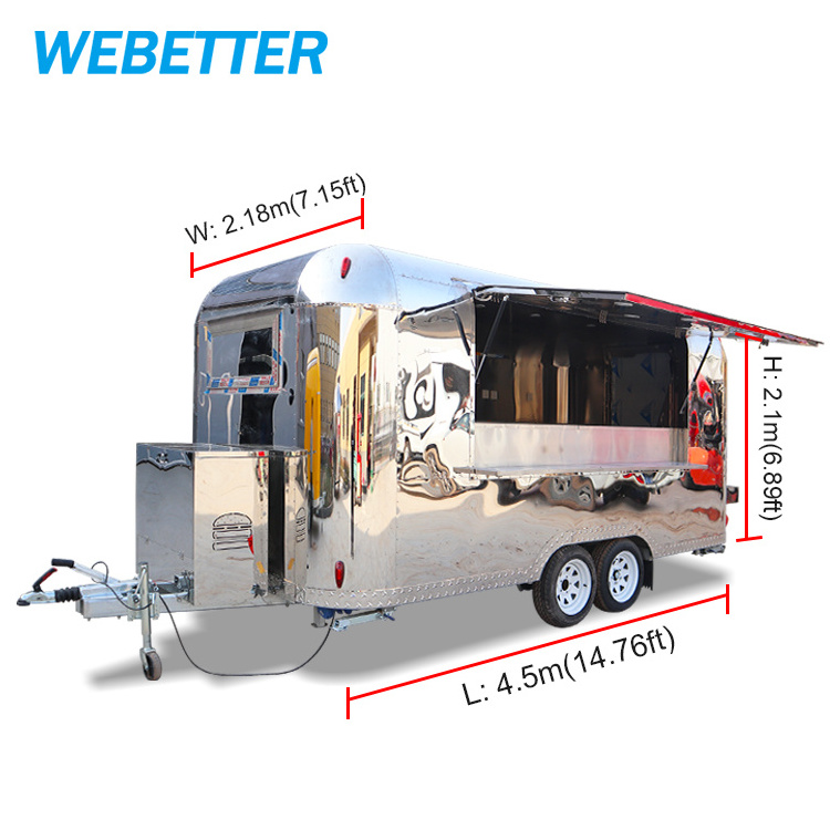 WEBETTER Airstream Food Trailer Coffee Carros De Comida Mobile Burger Van Catering Trailer Food Truck Fully Equipped Restaurant