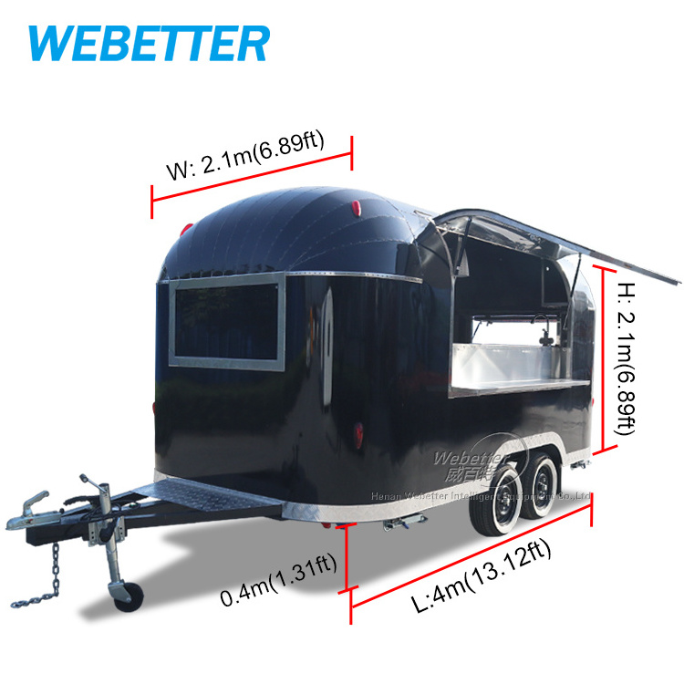 WEBETTER Custom Airstream Mobile Kitchen Fast Food Truck Trailers Fully Equipped Coffee Ice Cream Food Cart With Wheels For Sale